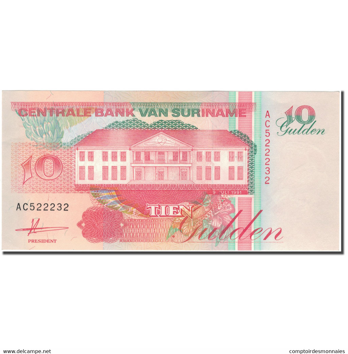 Billet, Surinam, 10 Gulden, 1991, 1991-07-09, KM:137a, NEUF - Suriname