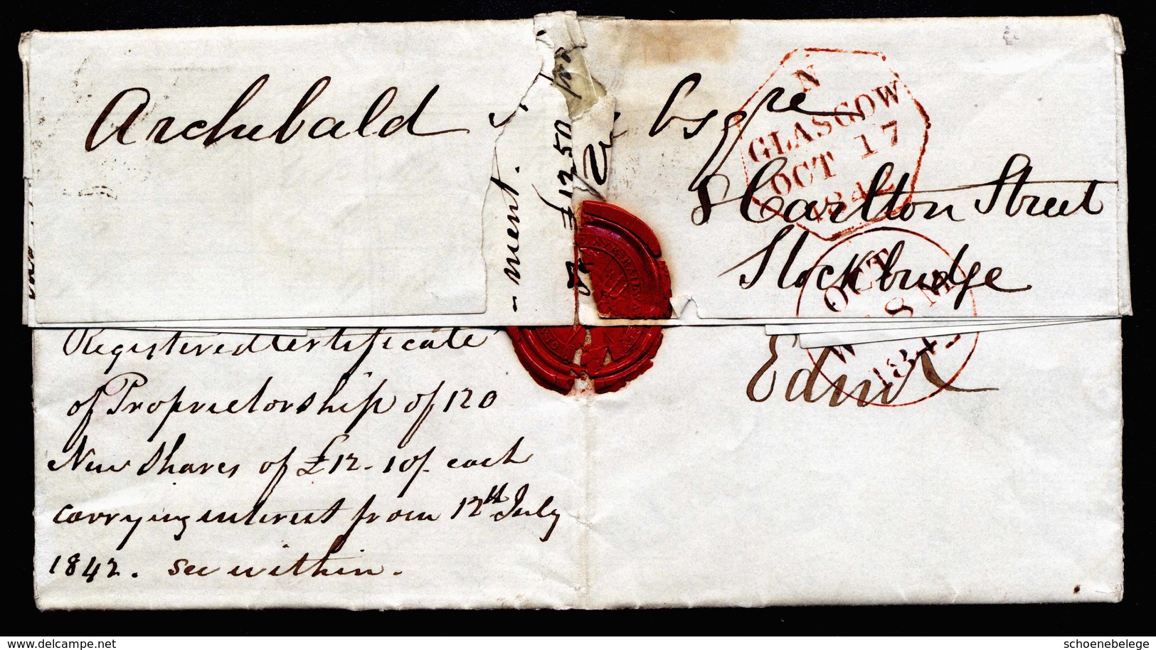 A5806) UK Grossbritannien Brief Glasgow 1842 N. Edinburgh M. EF Mi.3Ia Malteserkreuz-Stempel - Lettres & Documents