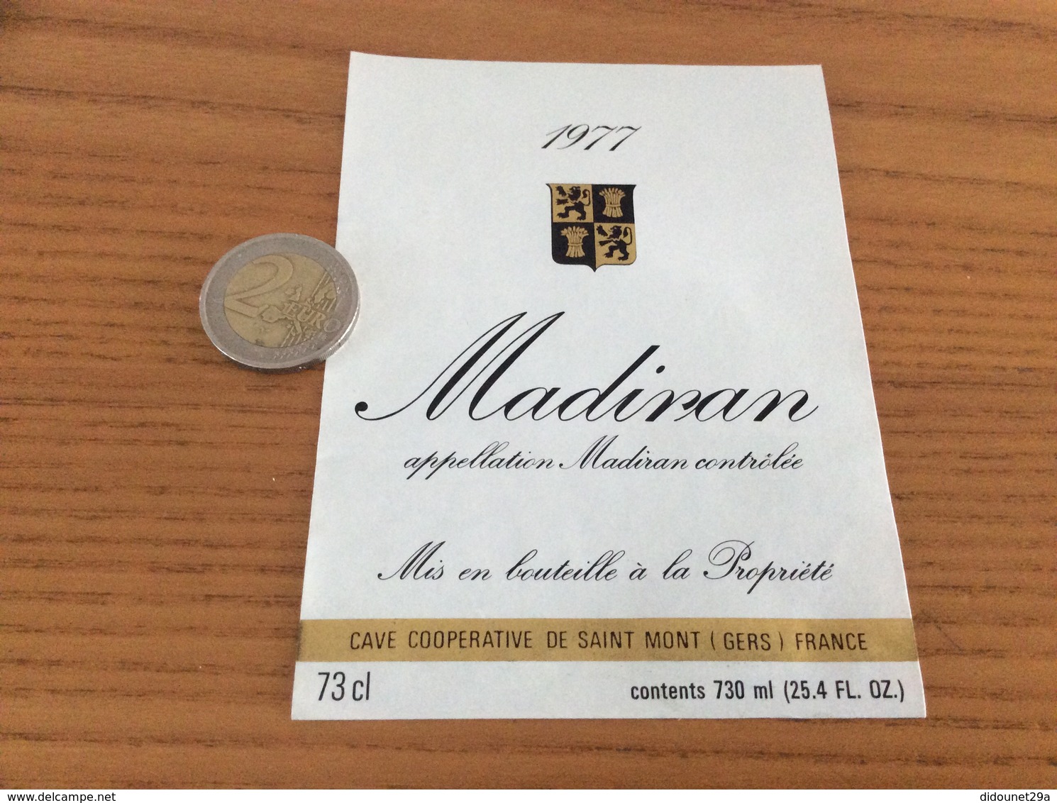 étiquette Vin 1977 « MADIRAN - CAVE COOP - SAINT-MONT (32) » - Madiran