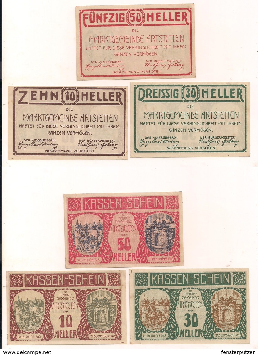 3 Notgeldscheine Artstetten 10, 30 + 50 H - Lots & Kiloware - Banknotes