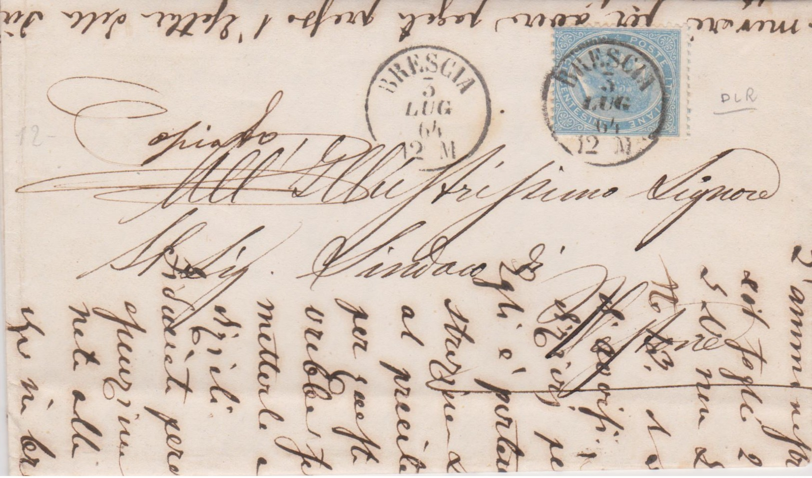 1864 EFFIGIE C.15 Tir De La Rue Su Lettera Completa Testo Brescia (2.7) - Storia Postale