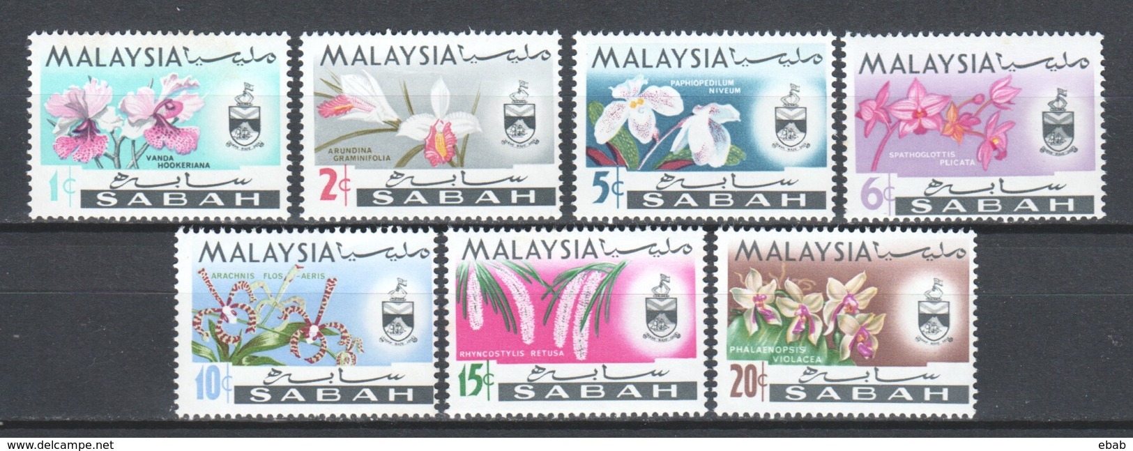 Malaysia Sabah 1965 Mi 17-23 MNH FLOWERS ORCHIDS (A) - Malasia (1964-...)