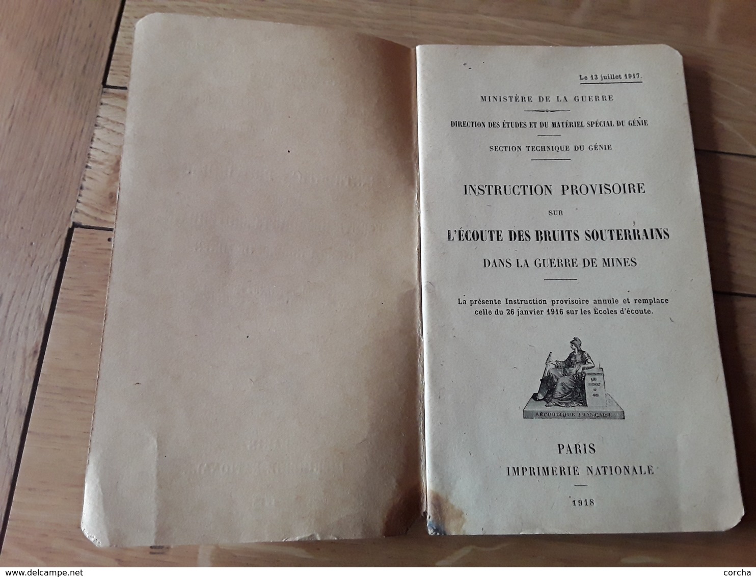 Militaria - Instruction Provisoire Sur L'écoute Des Bruits Souterrains Dans La Guerre De Mines  (1918) Section Du Génie - Guerre 1914-18