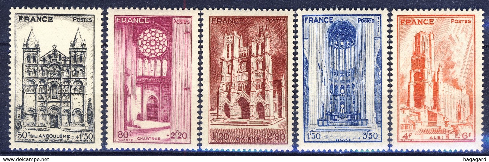 +B1556. France 1944. Cathédrales.Yvert 663-67. MNH(**) - Neufs