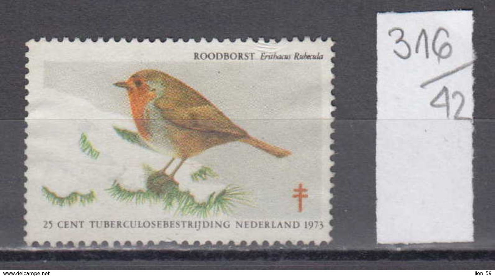 42K316 / European Robin Bird 25 CENT - TUBERCULOSIS TUBERCULOSE TUBERKULOSE  , Revenue Fiscaux  , Netherlands Nederland - Fiscaux