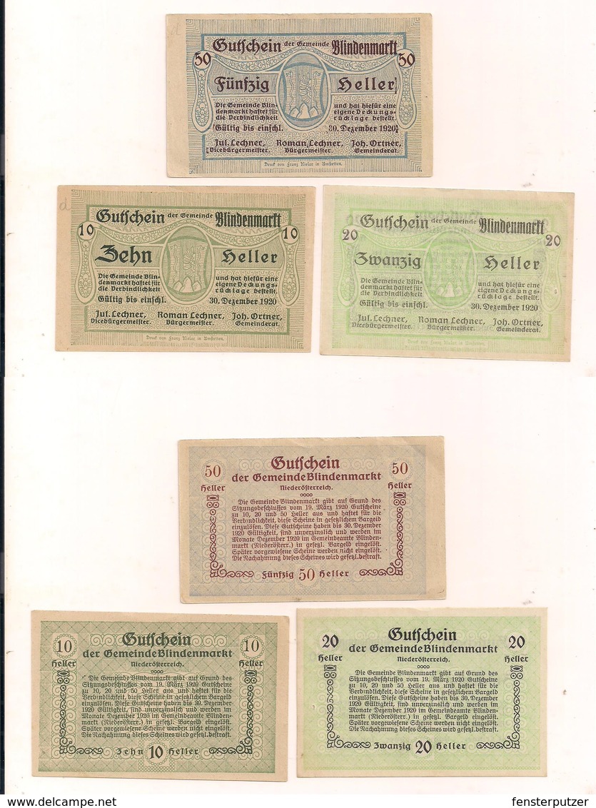 3 Notgeldscheine Blindenmarkt 10, 20 + 50 H - Kiloware - Banknoten