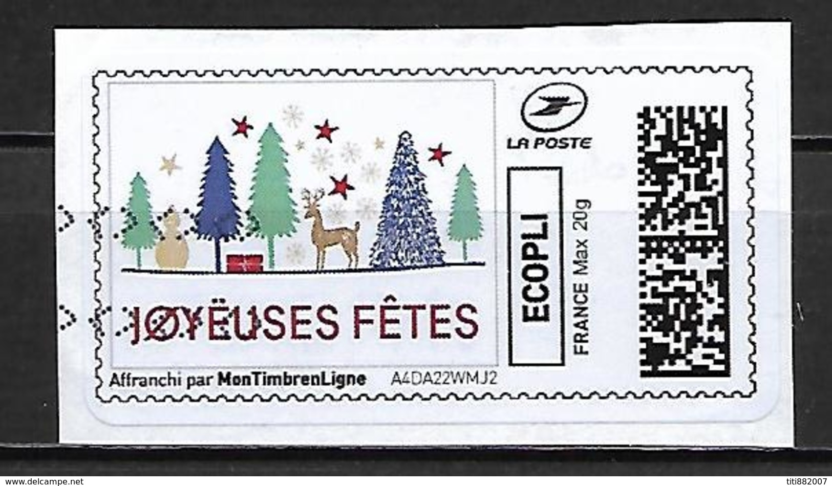 FRANCE    -   Vignette Illustrée.   JOYEUSES FETES  -   .  Oblitéré - 2010-... Vignettes Illustrées