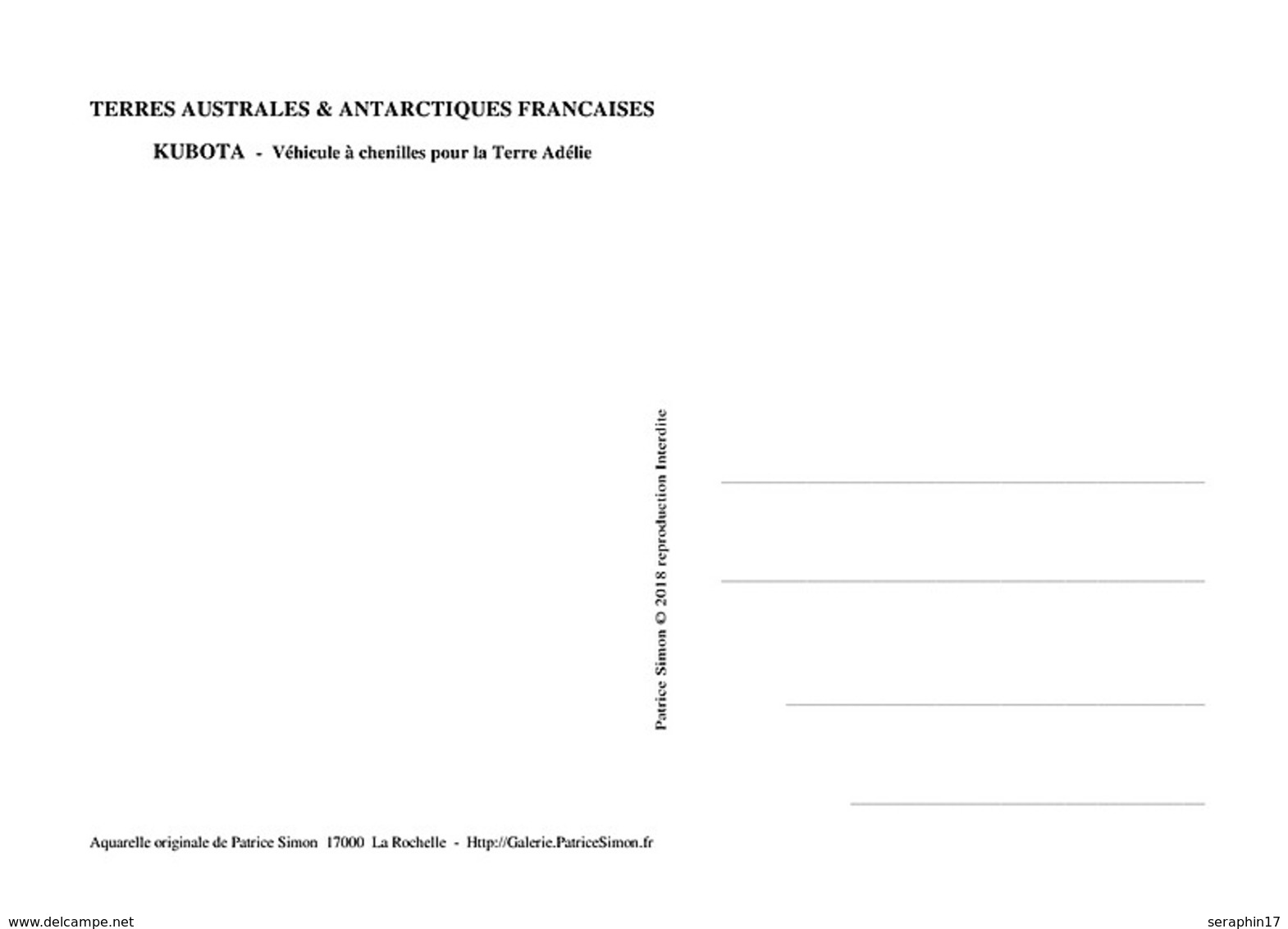 CP Inédite - Kubota - Véhicule Polaire Dumont D'Urville Terre Adélie - Avec Timbre TAAF N° 854 Signé Ou Dédicacé Franco - TAAF : Terres Australes Antarctiques Françaises
