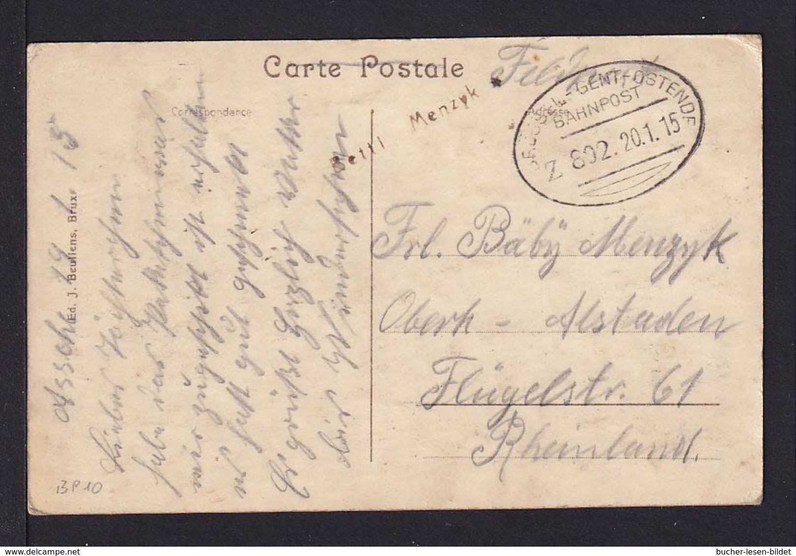 BELGIEN - 1915 - Bahnpost Brüssel-Gent-Ostende - Feldpostkarte - Occupation 1914-18