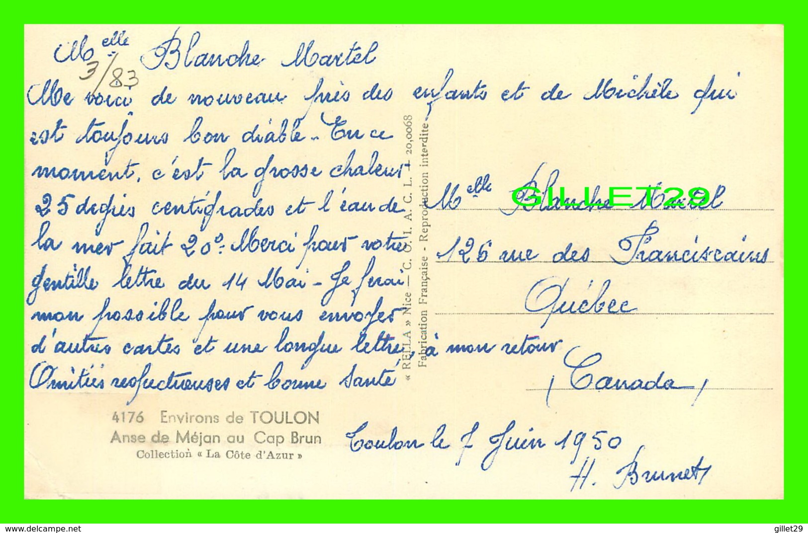 TOULON (83) -ANSE DE MJAN AU CAP BRUN - ANIMÉE - ÉCRITE EN 1950 - RELLA - - Toulon