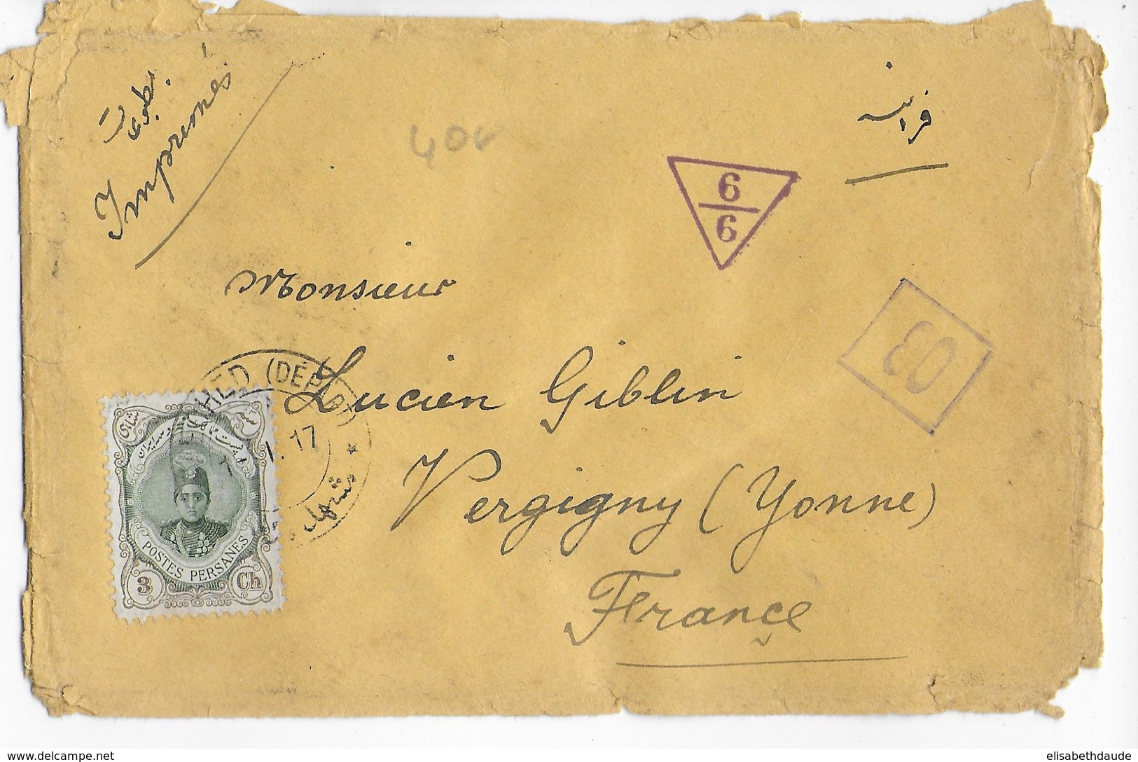 1917 - PERSE - ENVELOPPE De MECHED Avec CENSURE => VERGIGNY - Iran