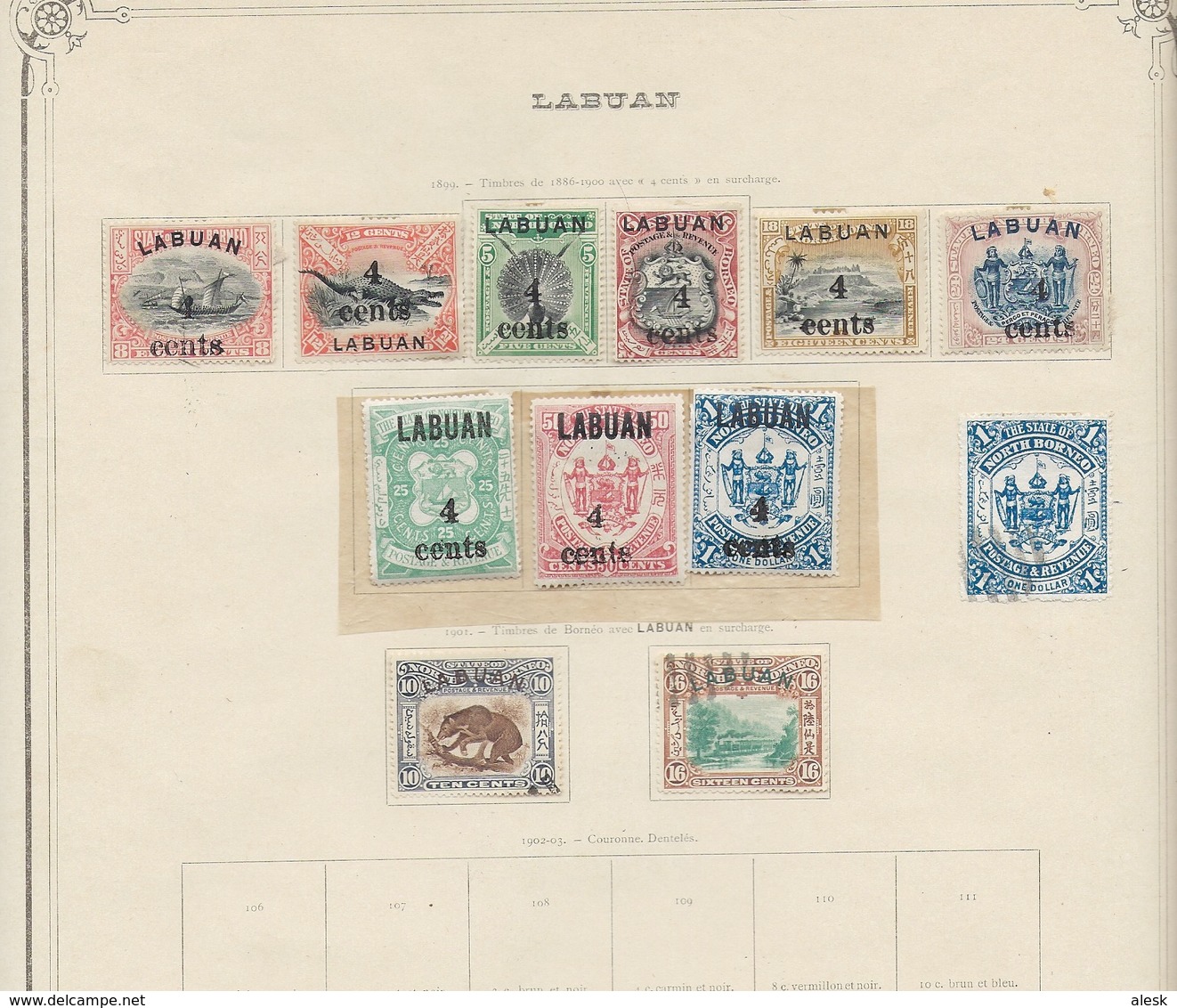 LABUAN -  - Petite Collection Sur Feuilles 1886 à 1899 - Avec Chanières - Voir Scannes - Sabah