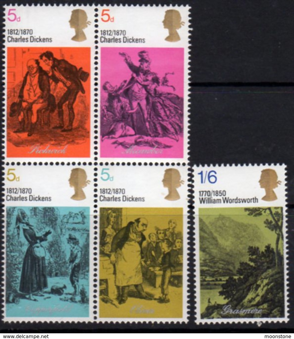 Great Britain 1970 Literary Anniversaries I Set Of 5, MNH, SG 824/8 - Ongebruikt