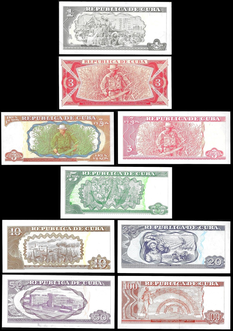 CUBA. Set Of 9 Cuban Banknotes Of 1, 3, 5, 10, 20,50,100 Cuban Pesos.Havana. - Cuba