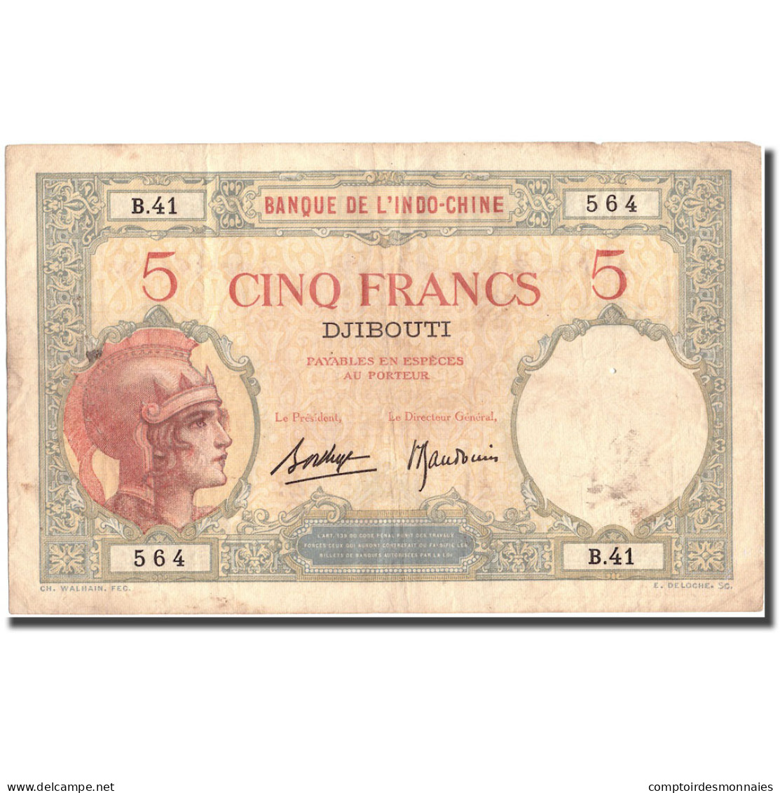 Billet, Côte Française Des Somalis, 5 Francs, Undated (1927), KM:6b, TTB - Indochina