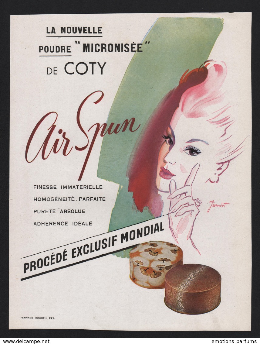 Pub Papier 1948 Poudre COTY Beaute Soin Dessin Visage  Femme Illustrteur René Jeandot Dos Poudre Lancome - Publicités