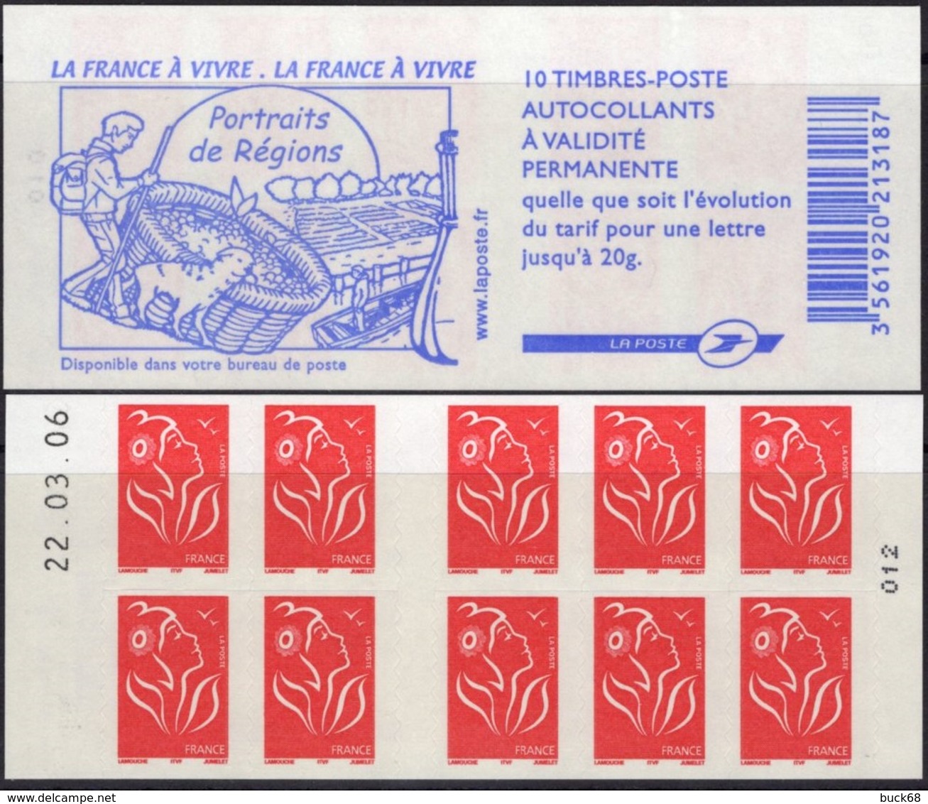 FRANCE Carnet 3744-C10 ** MNH Non Plié Marianne De Lamouche Vendu Sous La Faciale 10,50 € - Autres & Non Classés