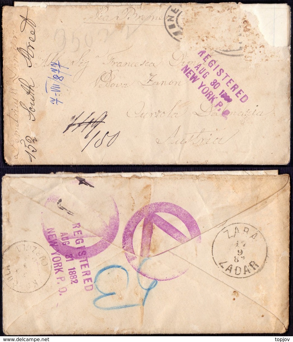 USA- BILOXI  MISS. - Via NEW YORK REGISTERED  Via  BREMEN Carantine Postmark  To CURZOLA - 7. 7. 1877 - Missing Stamps. - …-1845 Voorfilatelie