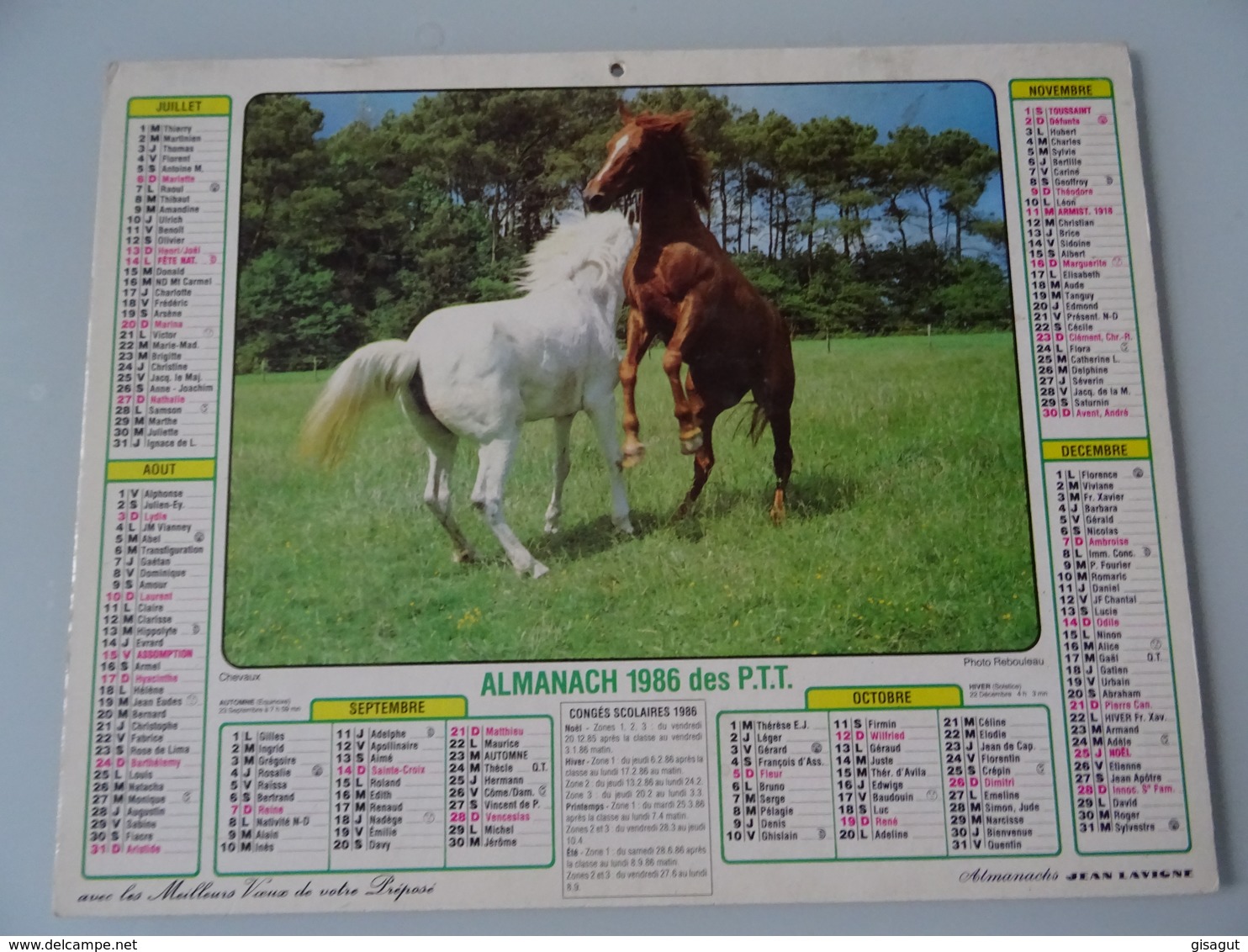 Almanach Ptt De 1986  Recto   Campagne Printaniere  Verso   Chevaux - Grand Format : 1981-90