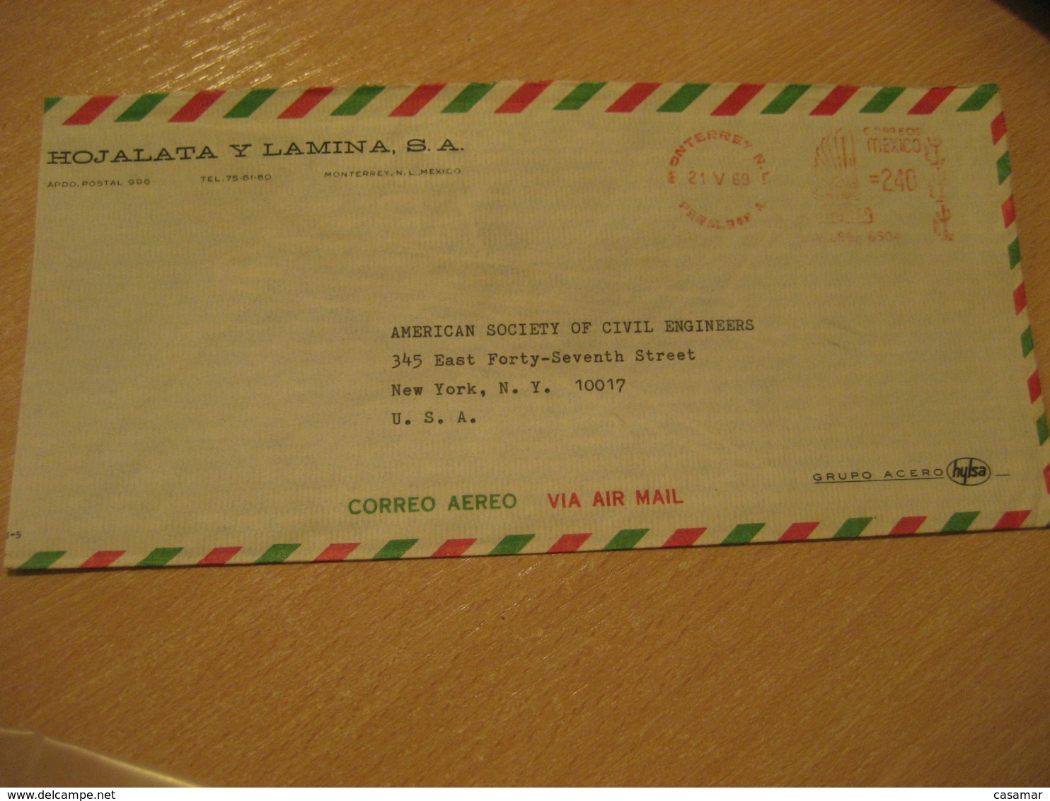 MONTERREY 1969 To New York USA Cancel Meter Air Mail Cover MEXICO Mejico - Mexico
