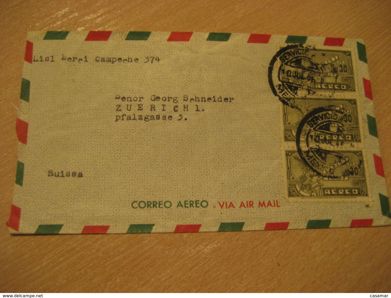 MEXICO D.F. ? 1946 To Zurich Switzerland 3 Stamp Cancel Air Mail Cover MEXICO Mejico - Mexico