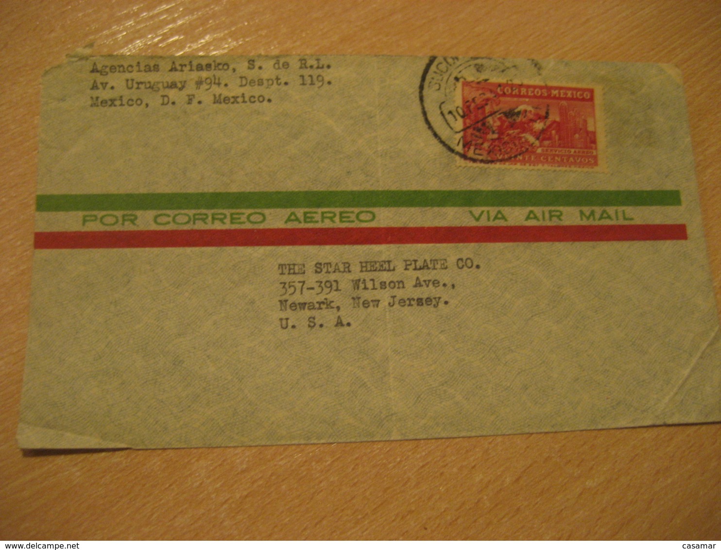 MEXICO D.F. 1941 To Newark USA Stamp Cancel Air Mail Cover MEXICO Mejico - Messico