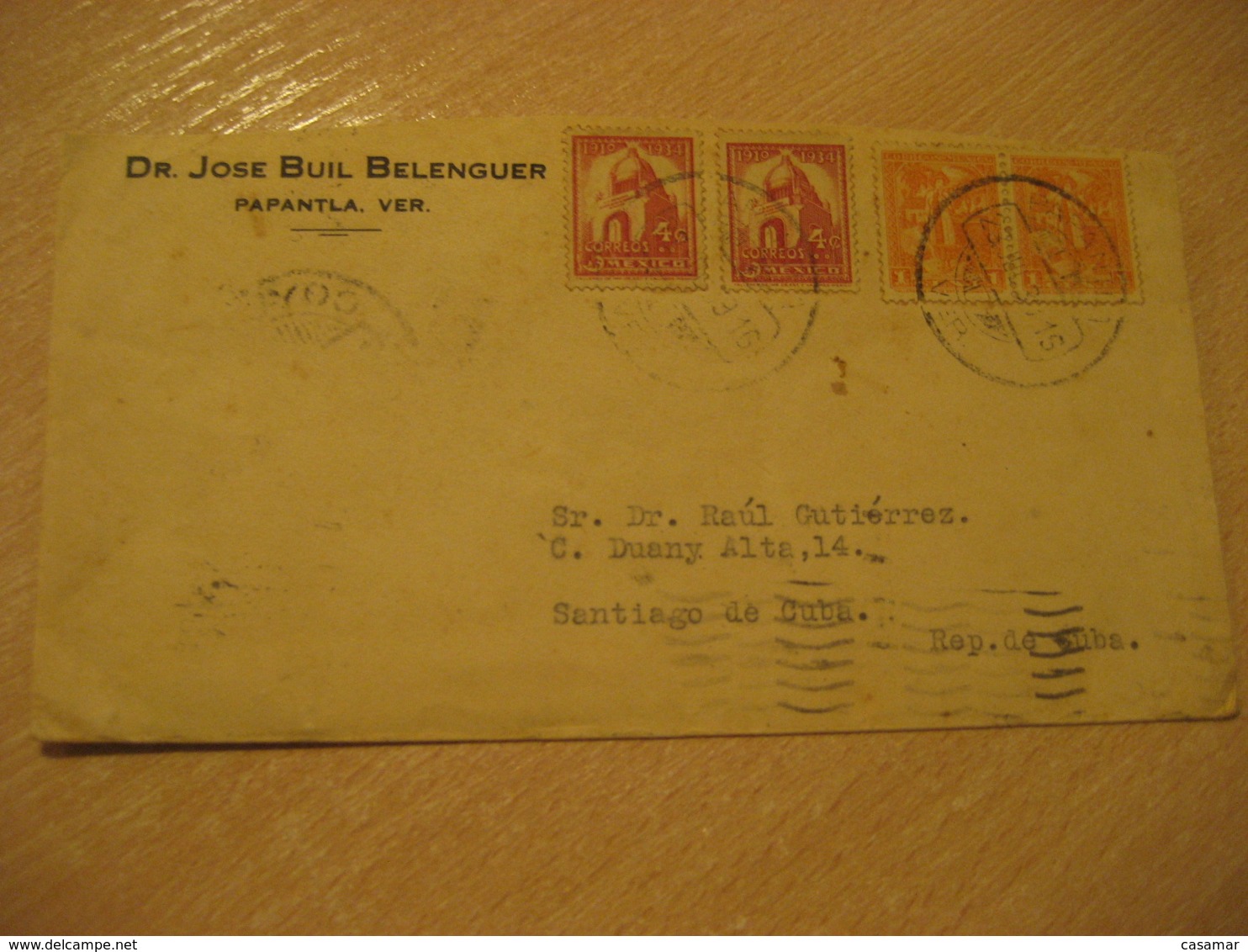 PAPANTLA 1939 To SdC 4 Stamp Cancel Cover MEXICO Mejico - Mexique