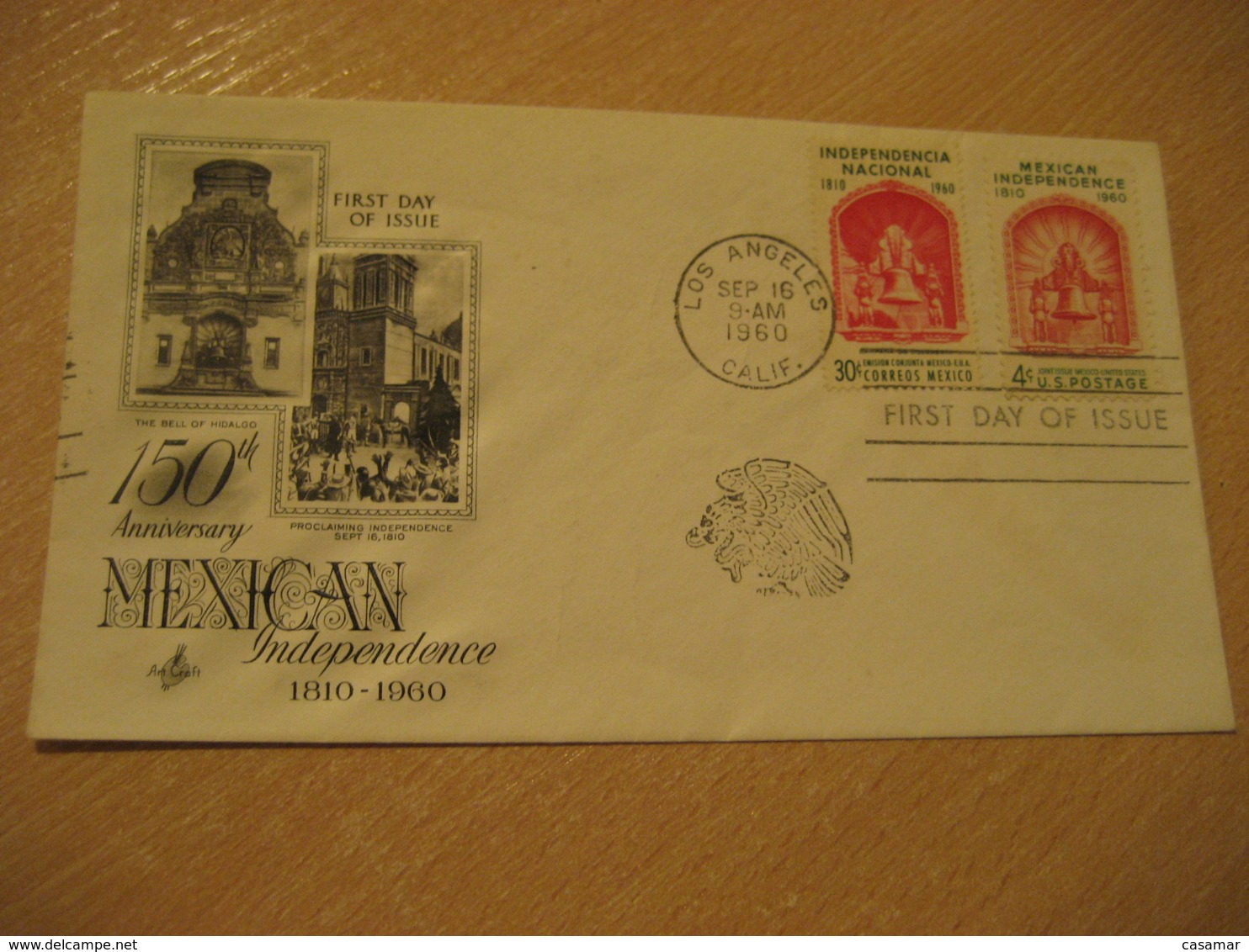 LOS ANGELES 1960 Mexican Independence Bell Independencia USA FDC Cancel Cover MEXICO Mejico - Mexique