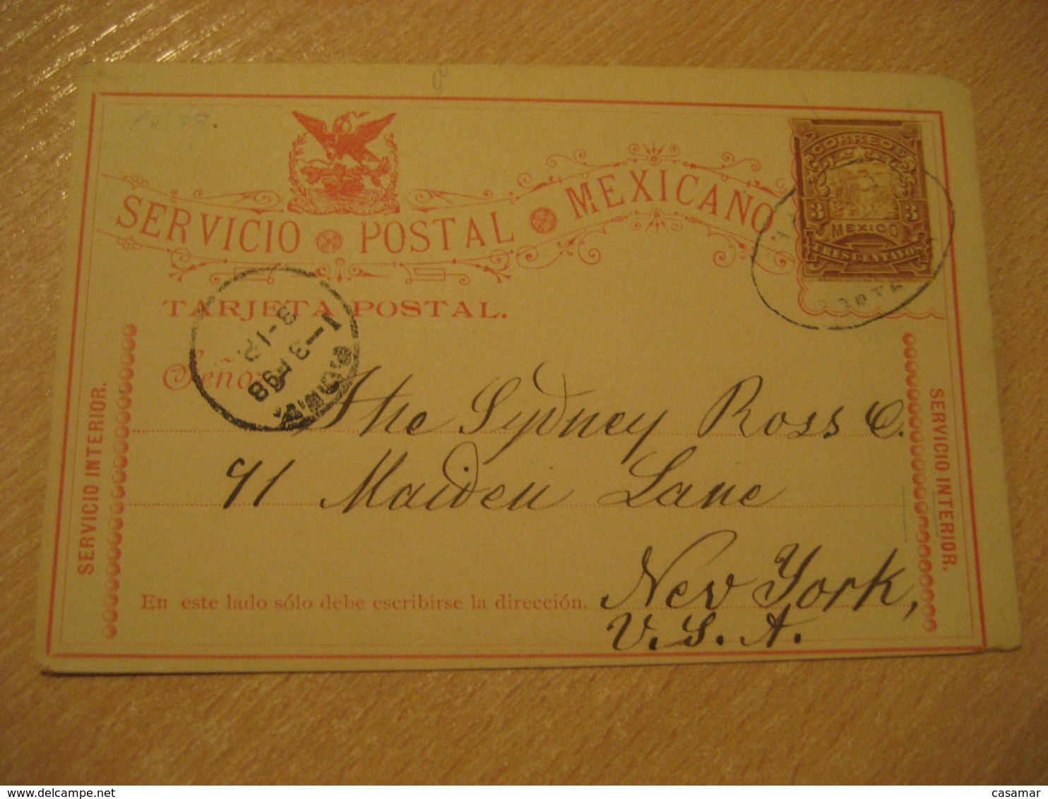 GUANAJUATO 1898 To New York USA Cancel Postal Stationery Card MEXICO Mejico - Mexiko