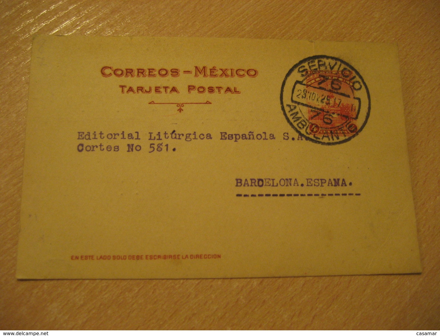 GUADALAJARA Servicio Ambulante 1929 To Barcelona Spain Cancel Postal Stationery Card MEXICO Mejico - Mexiko