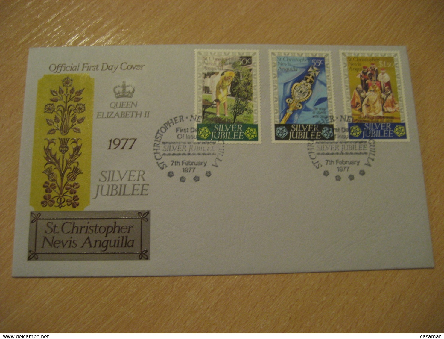 ANGUILLA ST. CHRISTOPHER NEVIS 1977 QEII Silver Jubilee Set Stamp FDC Cancel Cover British Area West Indies - Anguilla (1968-...)