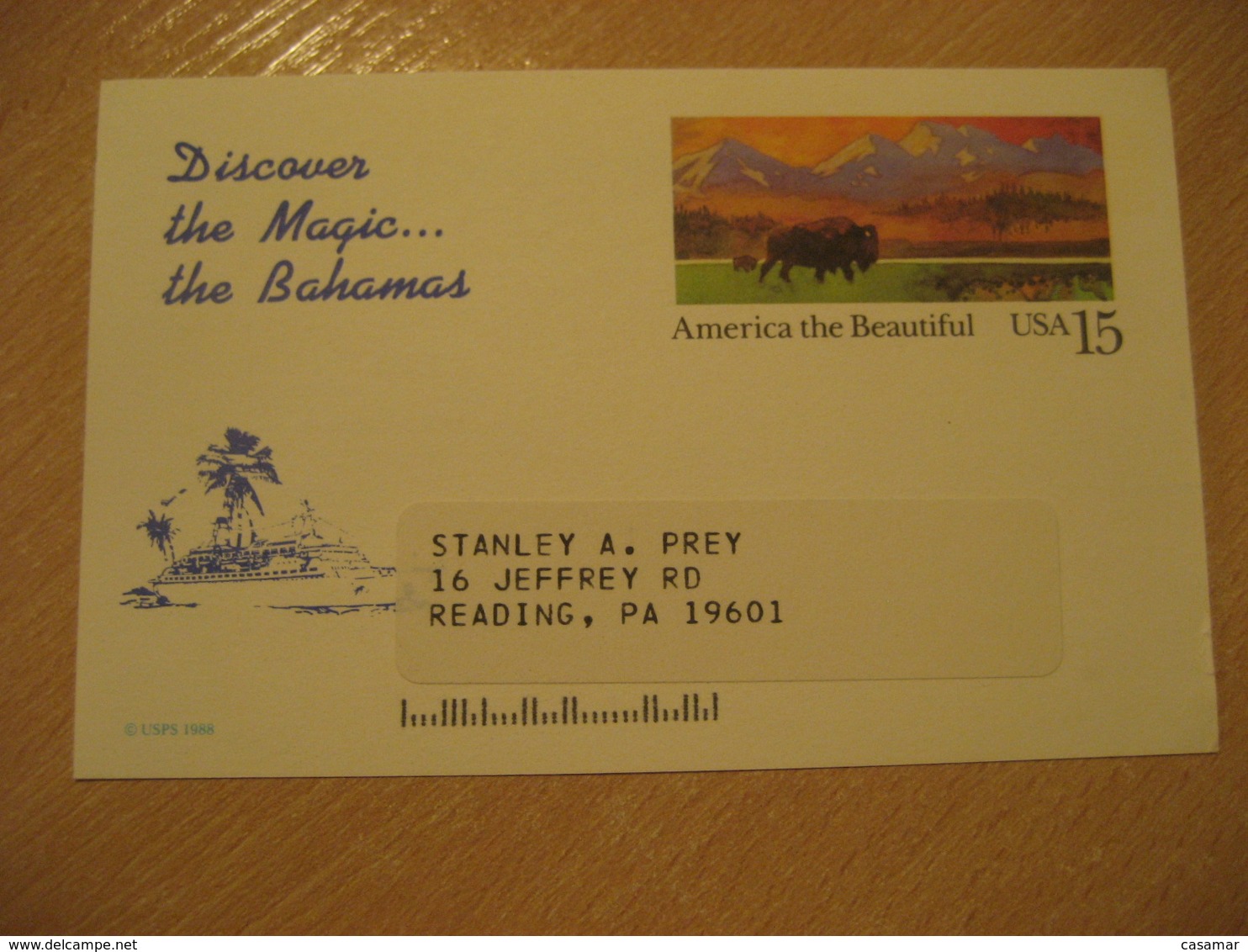 BAHAMAS Tourism Card Southeastern Travel Corporation To Reading USA Postal Stationery Card West Indies British Area - Bahamas (1973-...)