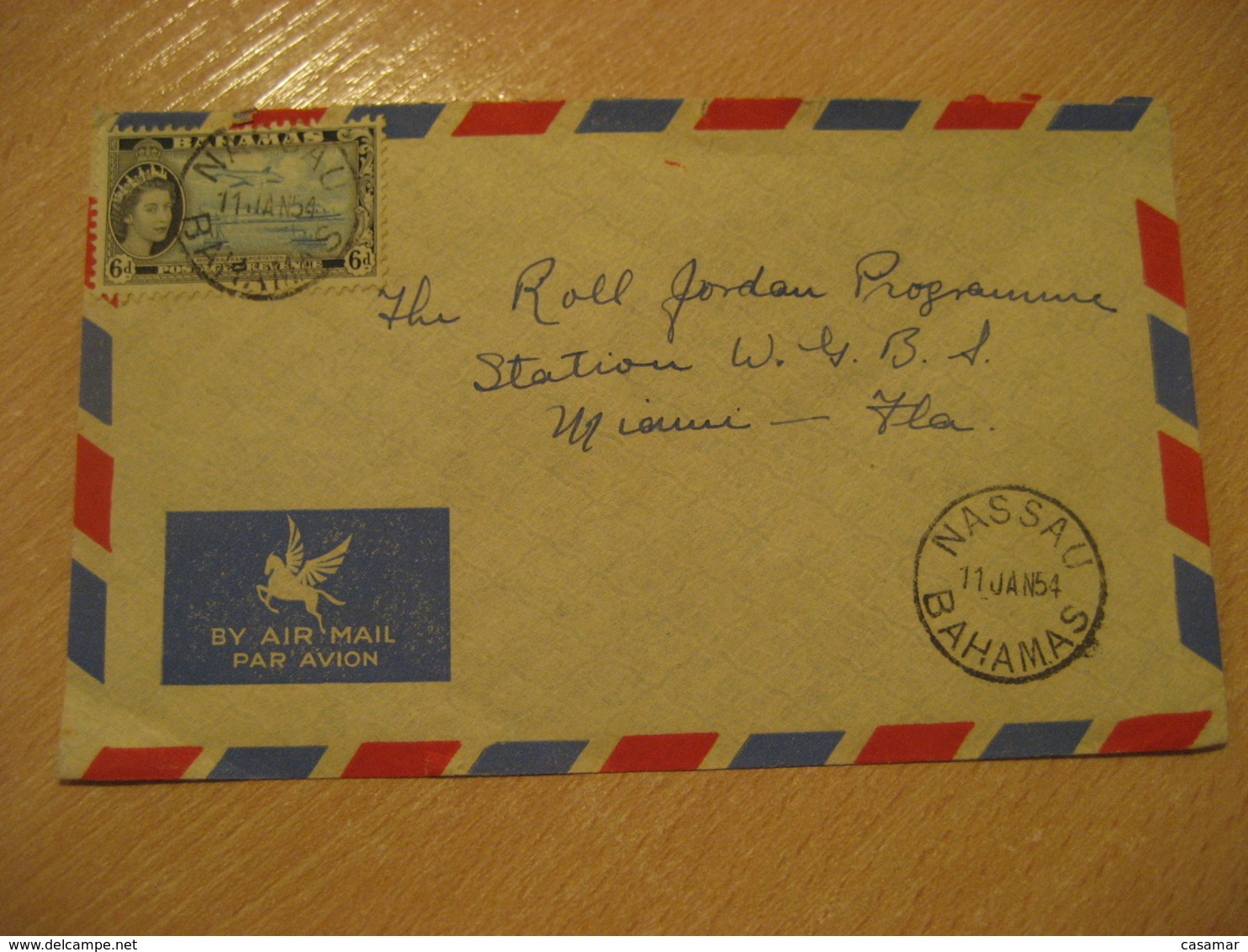 BAHAMAS Nassau 1954 To Miami USA Stamp Cancel Air Mail Cover West Indies British Area - Bahamas (1973-...)