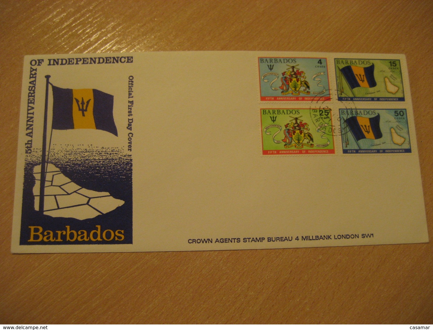 BARBADOS 1971 5th Anniversary Of Independence Coat Of Arms Heraldry Flag FDC Cancel Cover British Area West Indies - Barbades (1966-...)