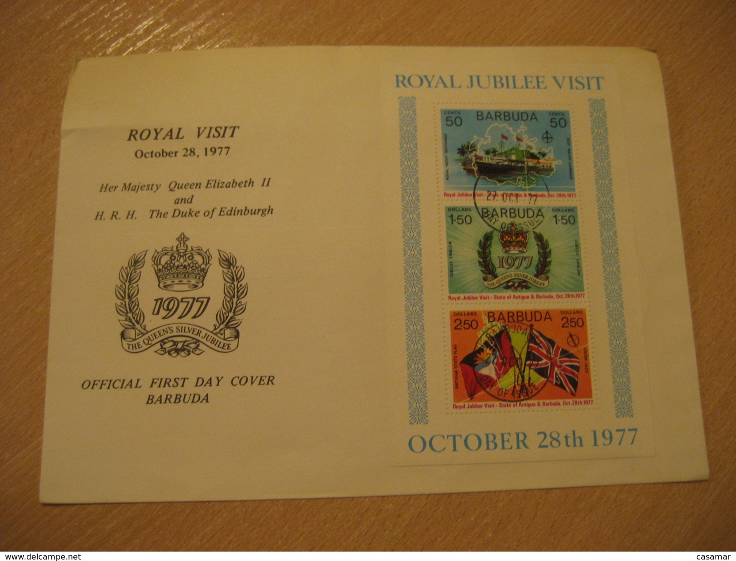 BARBUDA 1977 Royal Visit QEII Duke Of Edinburgh Royalty FDC Bloc Cancel Cover Antigua West Indies British Area - Antilles