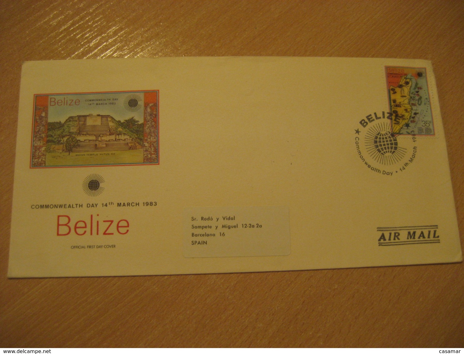 BELIZE 1983 Commonwealth Day Map Mayan Temple Maya Archeology FDC Cancel Cover British Honduras British Area - Belize (1973-...)