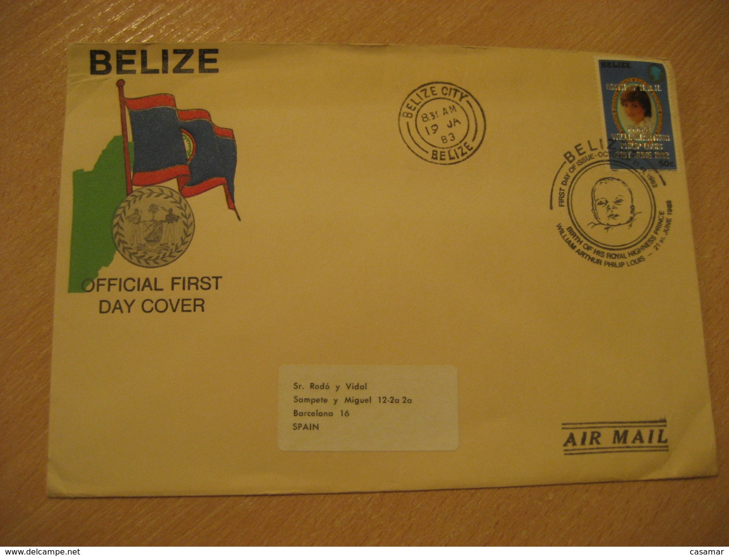 BELIZE CITY 1983 Lady Di Diana Overprinted Prince William Arthur Royalty FDC Cancel Cover British Honduras British Area - Belize (1973-...)