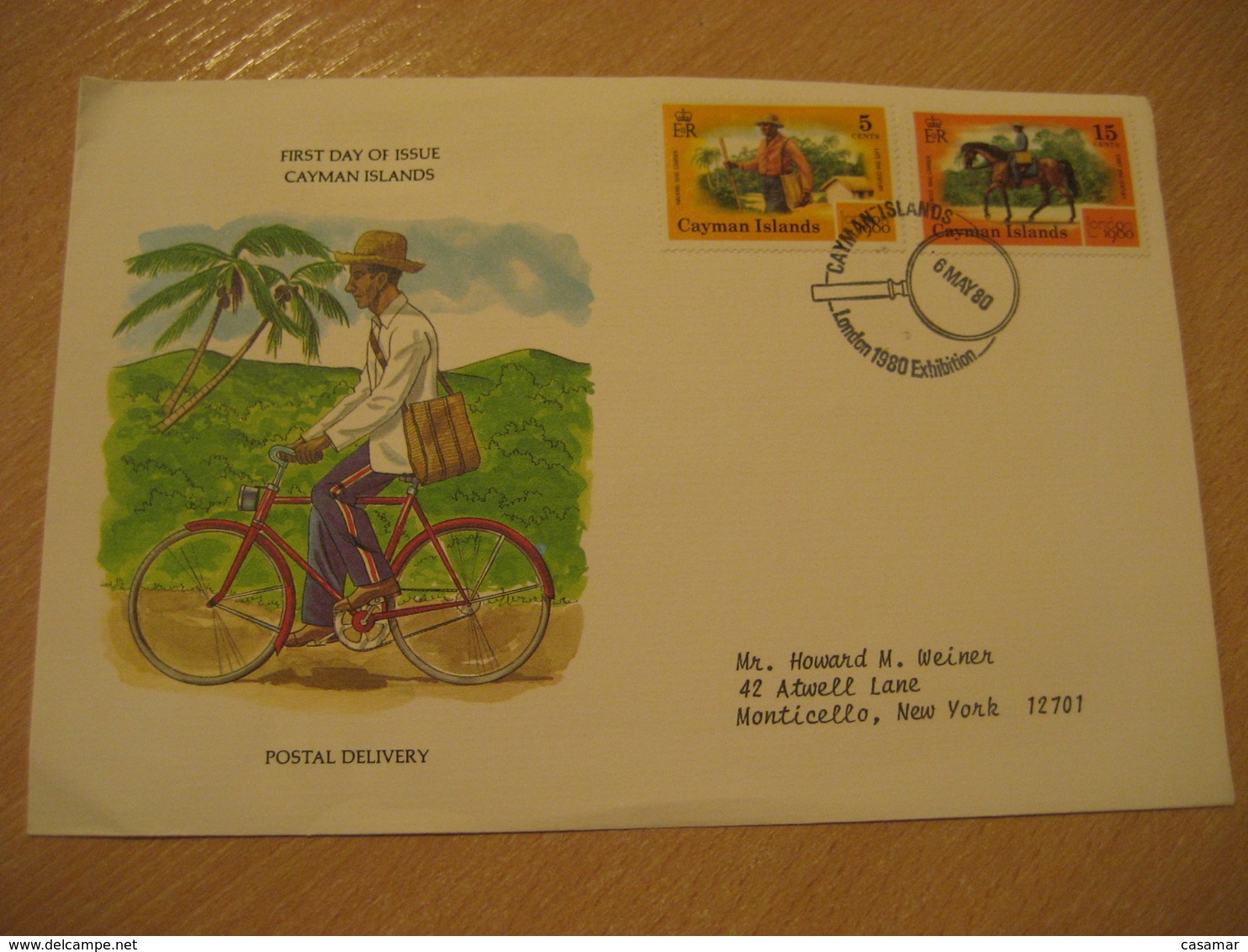 CAYMAN ISLANDS 1980 London England Mail Carrier Postal Delivery FDC Cancel Cover West Indies British Area - Iles Caïmans