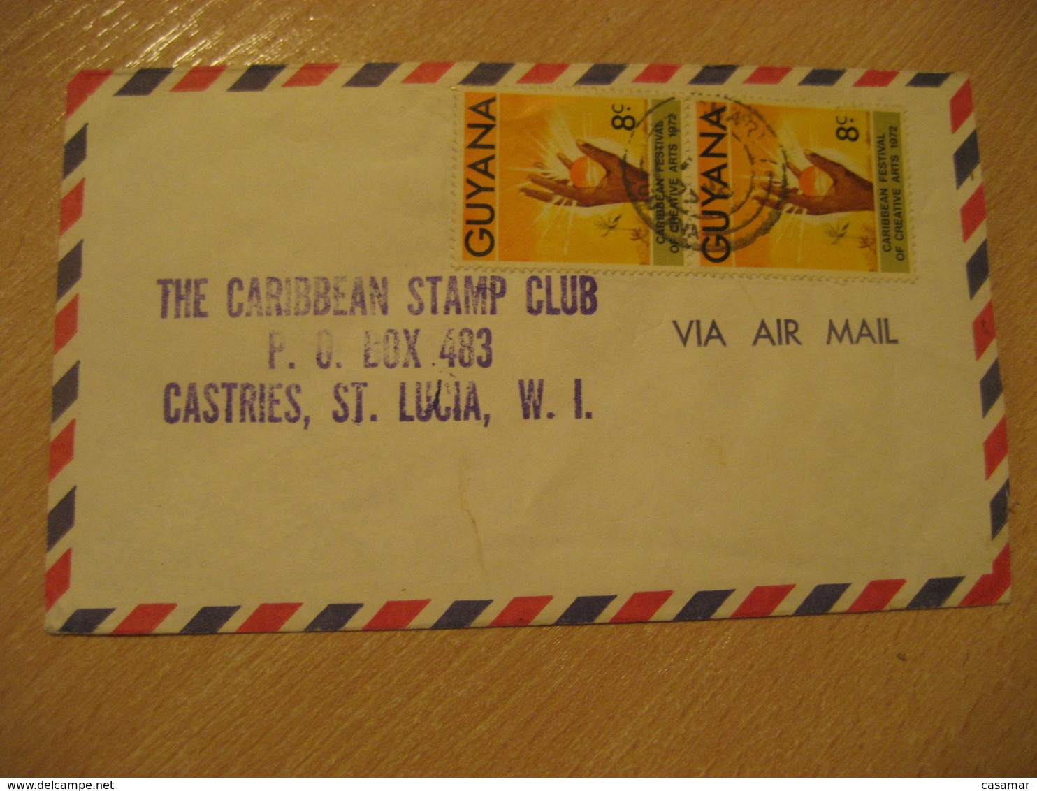 ESSEQUIBO 1972 To Castries St. Lucia W.I. Arts Festival 2 Stamps Cancel Air Mail Cover GUYANA British Area - Guyane (1966-...)