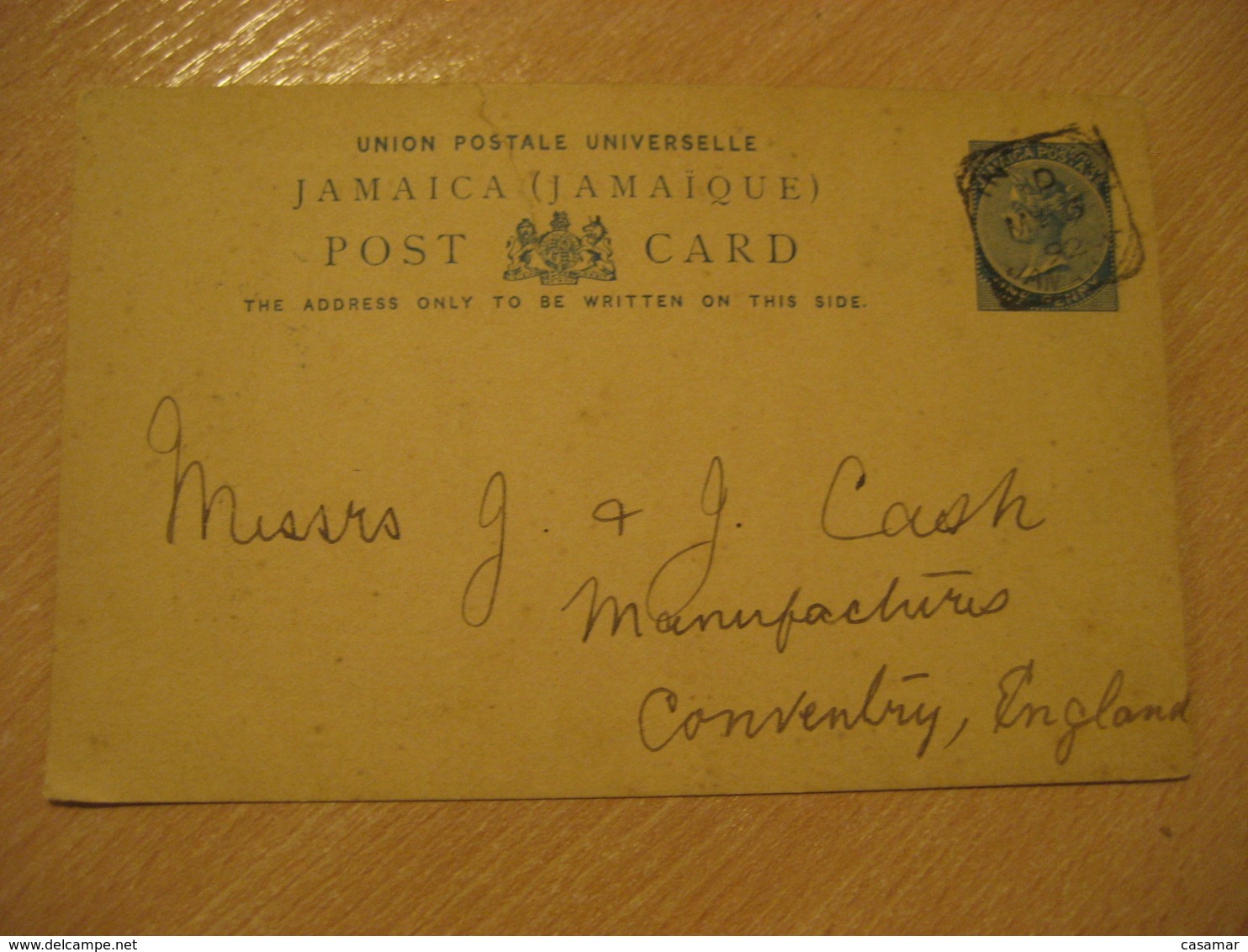 KINGSTON 1892 To England Cancel Postal Stationery Card JAMAICA British Colonies West Indies - Jamaique (1962-...)