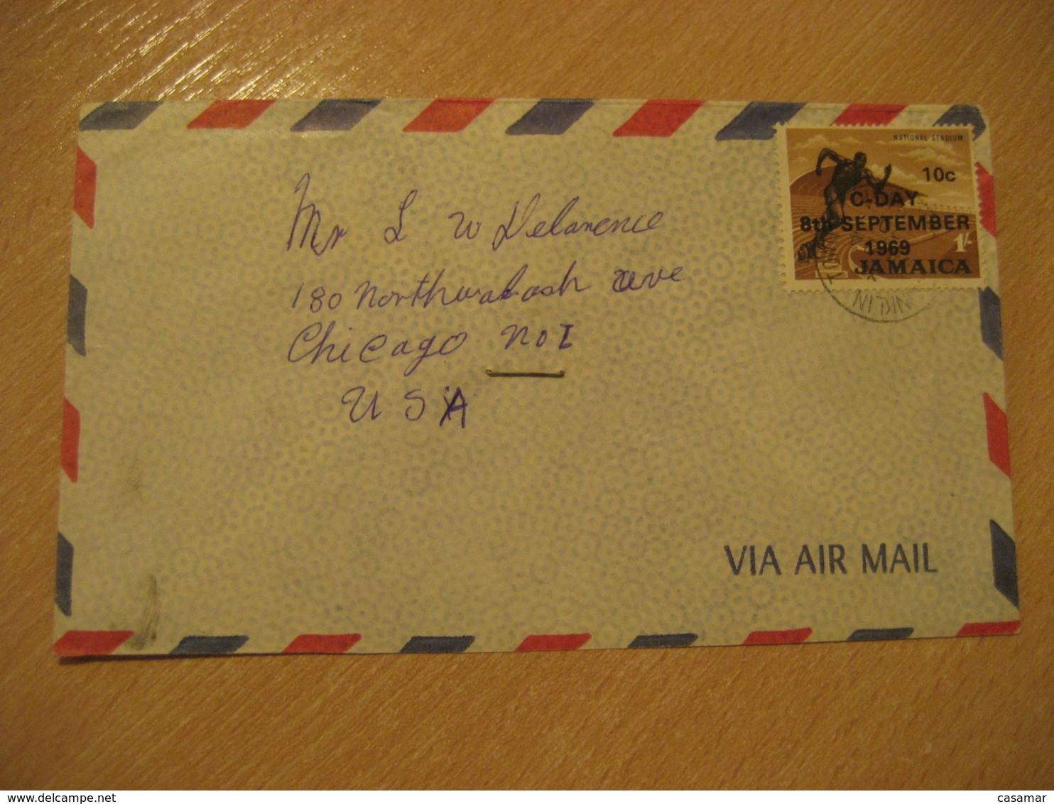 FRANKLIN TOWN 1970 To Chicago USA Stadium Athletics Stamp Cancel Air Mail Cover JAMAICA British Area West Indies - Jamaica (1962-...)