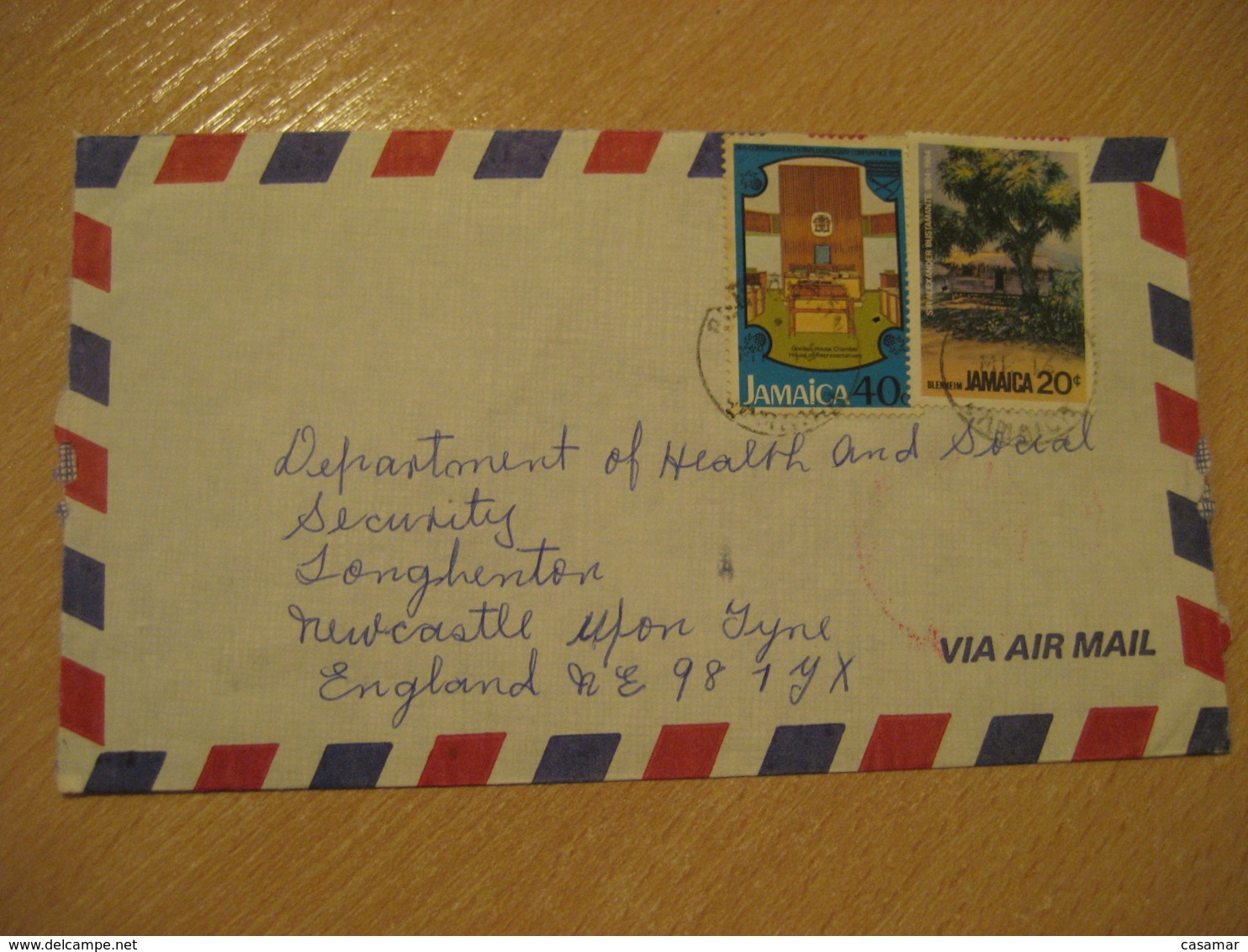 1984 To Newcastle England 2 Stamp Cancel Air Mail Cover JAMAICA British Area West Indies - Jamaique (1962-...)