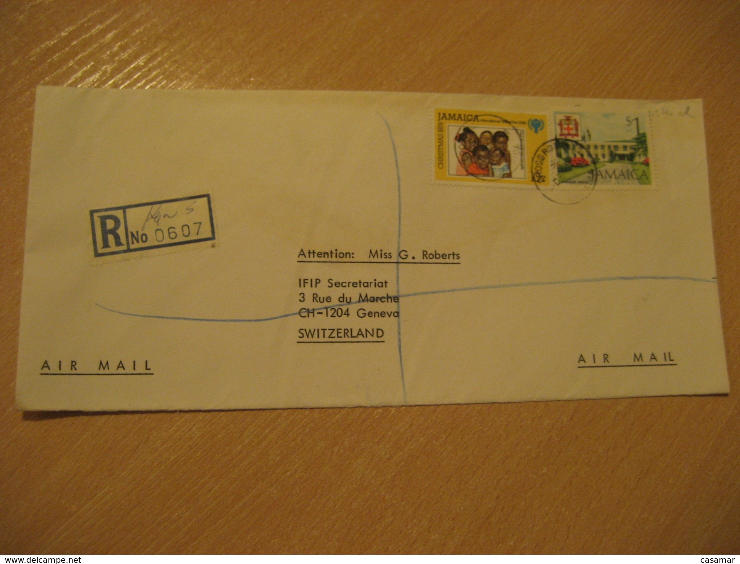 CROSS ROADS 1979 To Geneva Switzerland 2 Stamp Cancel Registered Air Mail Cover JAMAICA British Area West Indies - Jamaique (1962-...)