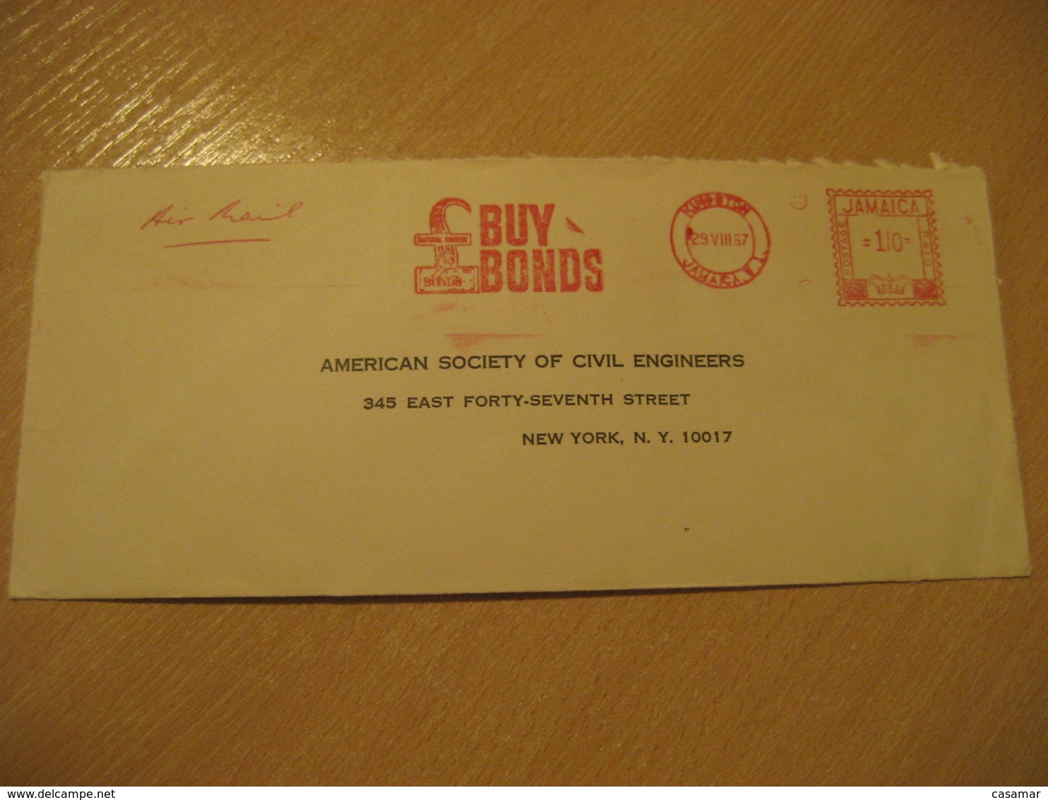 KINGSTON 1967 To New York USA Buy Bonds Cancel Meter Air Mail Cover JAMAICA British Area West Indies - Jamaique (1962-...)
