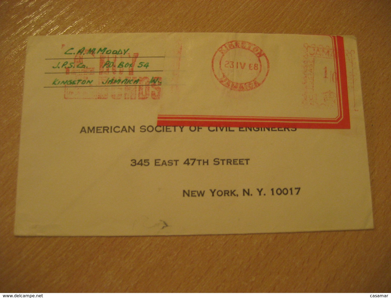 KINGSTON 1968 To New York USA Buy Bonds Cancel Meter Air Mail Cover JAMAICA British Area West Indies - Jamaique (1962-...)