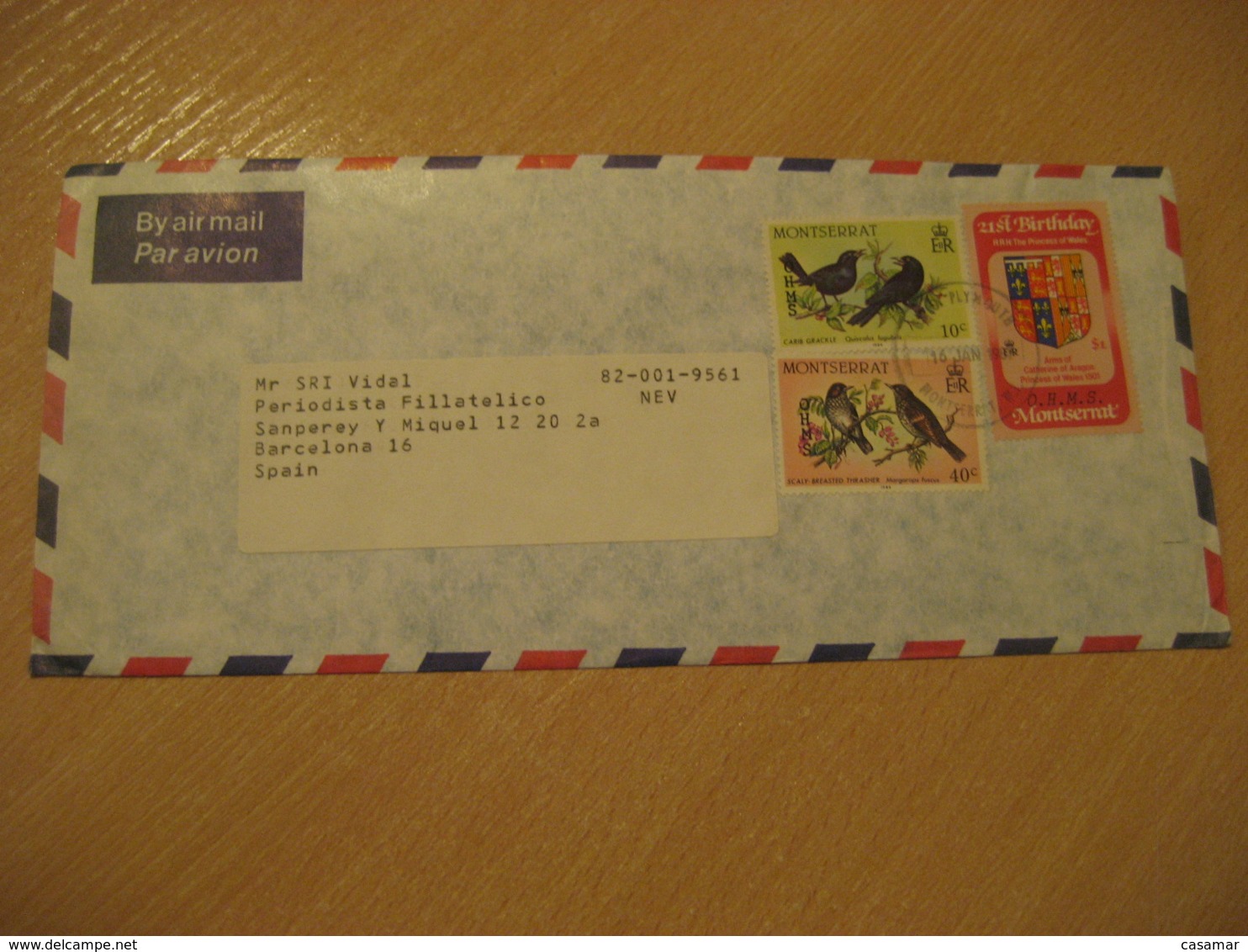 G.P.O. PLYMOUTH 1987 To Barcelona Spain 3 Stamp Cancel Air Mail Cover MONTSERRAT British Area West Indies - Montserrat