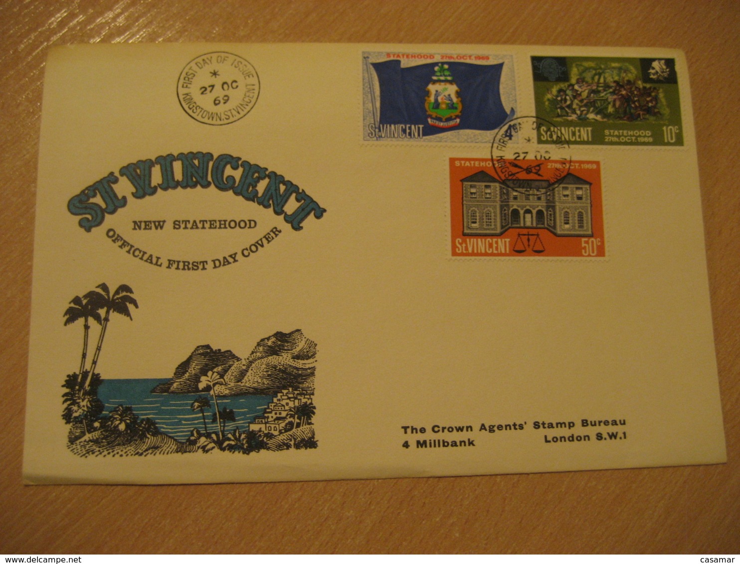 KINGSTOWN 1969 To London England Statehood FDC Cancel Cover ST. VINCENT West Indies British Area Grenadines - St.Vincent (1979-...)