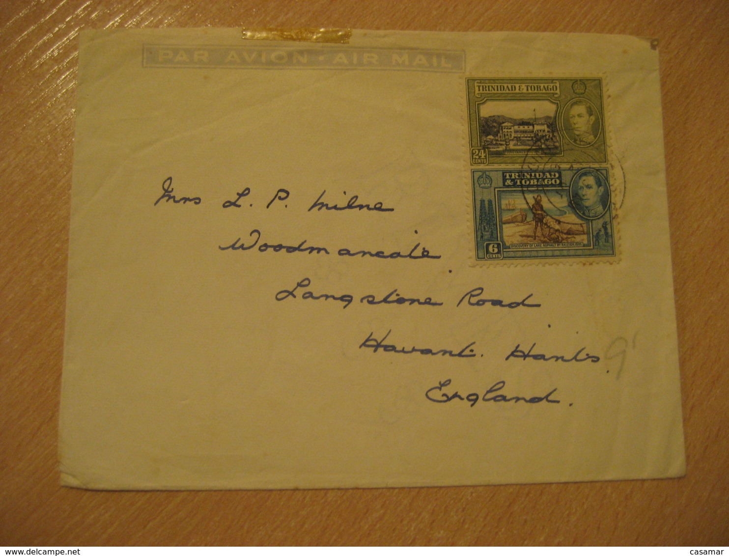 COMPAGNIE GENERALE TRANSATLANTIQUE French Line 1951 To England Air Cover TRINIDAD & TOBAGO West Indies British Colonies - Trinité & Tobago (1962-...)