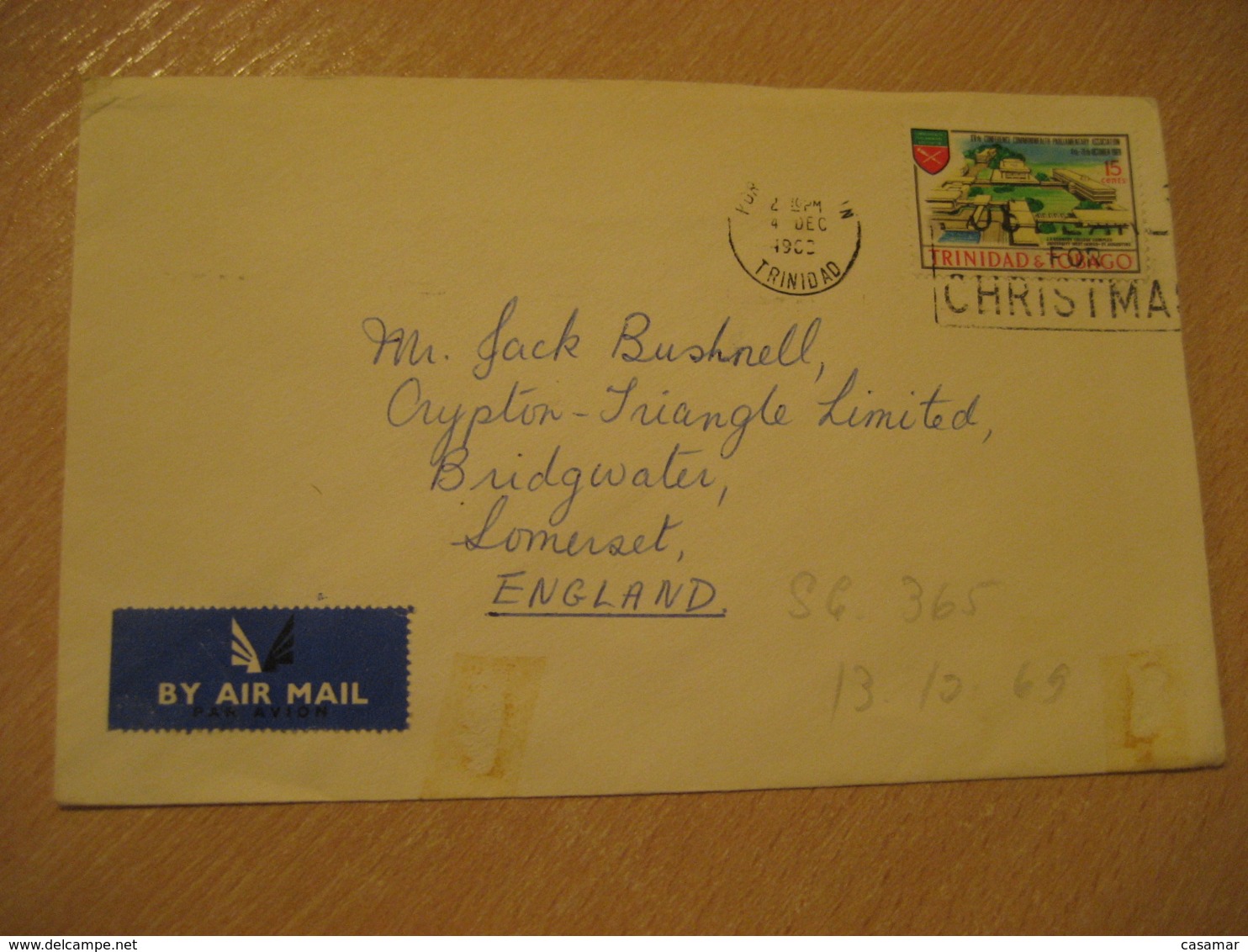 PORT OF SPAIN 1969? To England Stamp Cancel Air Mail Cover TRINIDAD & TOBAGO West Indies British Area - Trinité & Tobago (1962-...)