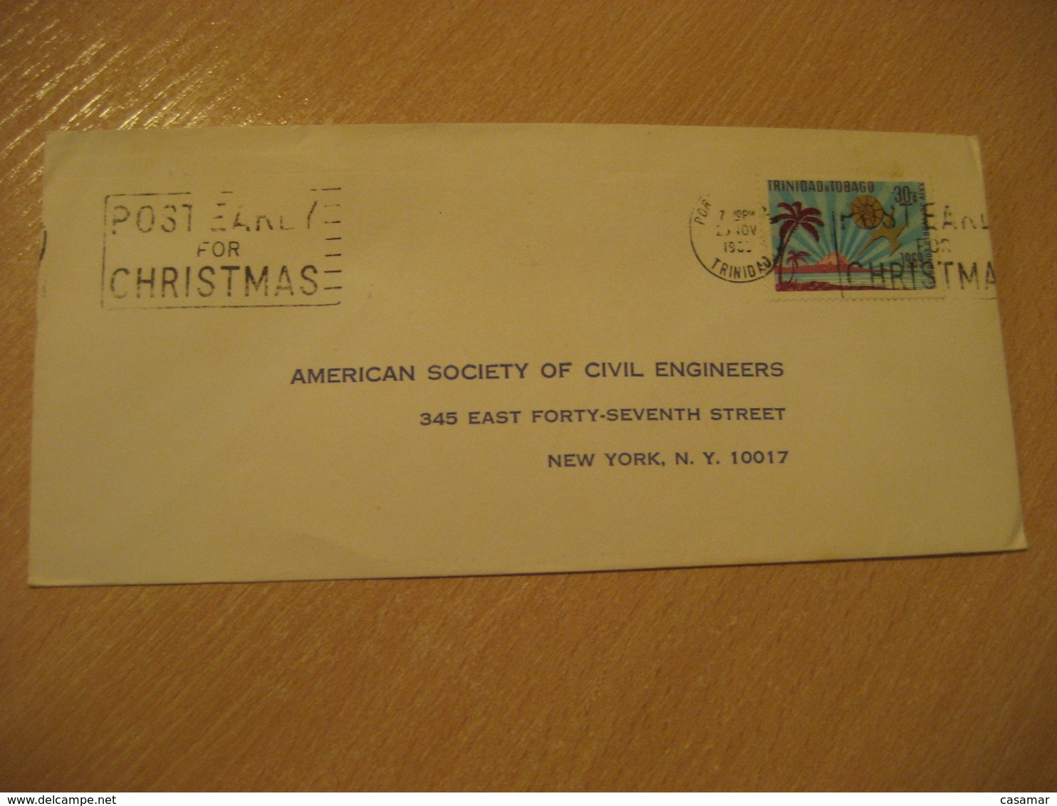 PORT OF SPAIN 1969? To England Stamp Christmas Cancel Cover TRINIDAD & TOBAGO West Indies British Area - Trinité & Tobago (1962-...)